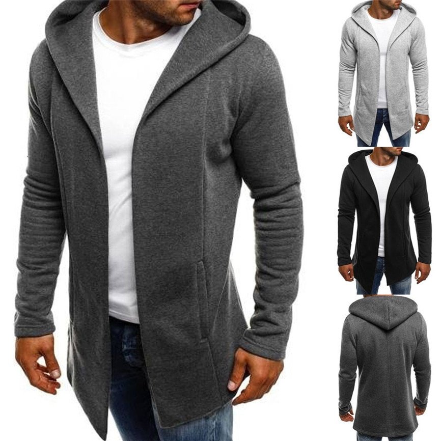 Casual mannen Jassen Mannen Splicing Hooded Solid Trenchcoat Jas Vest Met Lange Mouwen Uitloper Blouse Man Jas # FU