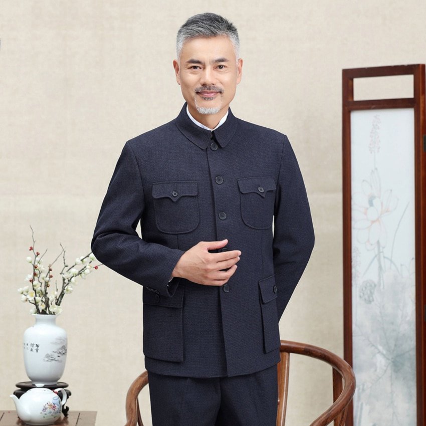Traditionele Chinese Tang Pak Voor Mannen Jas Jas Nieuwe Jaar Lente Festival Tuniek Zhongshan Mao Pak Blazer Breien Zakken Top