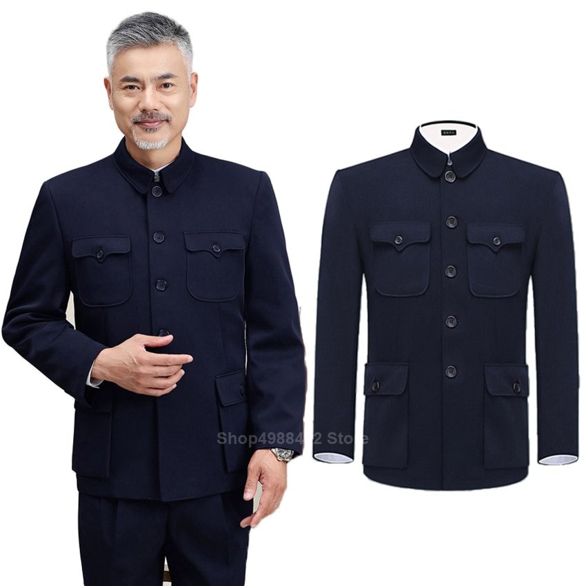Traditionele Chinese Tang Pak Voor Mannen Jas Jas Nieuwe Jaar Lente Festival Tuniek Zhongshan Mao Pak Blazer Breien Zakken Top