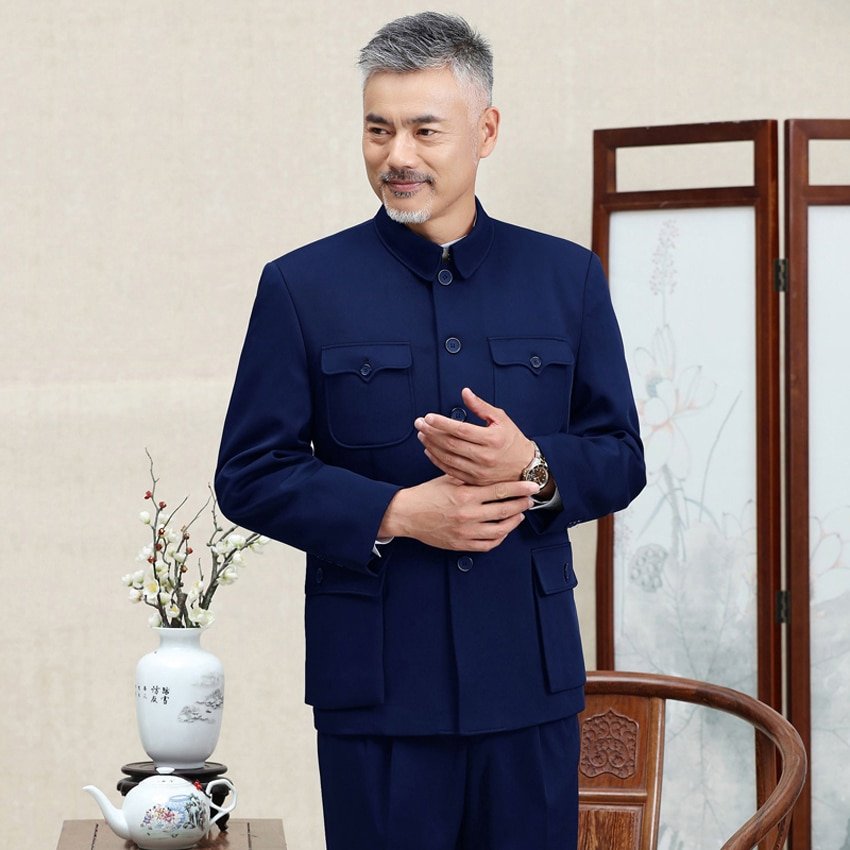 Traditionele Chinese Tang Pak Voor Mannen Jas Jas Nieuwe Jaar Lente Festival Tuniek Zhongshan Mao Pak Blazer Breien Zakken Top