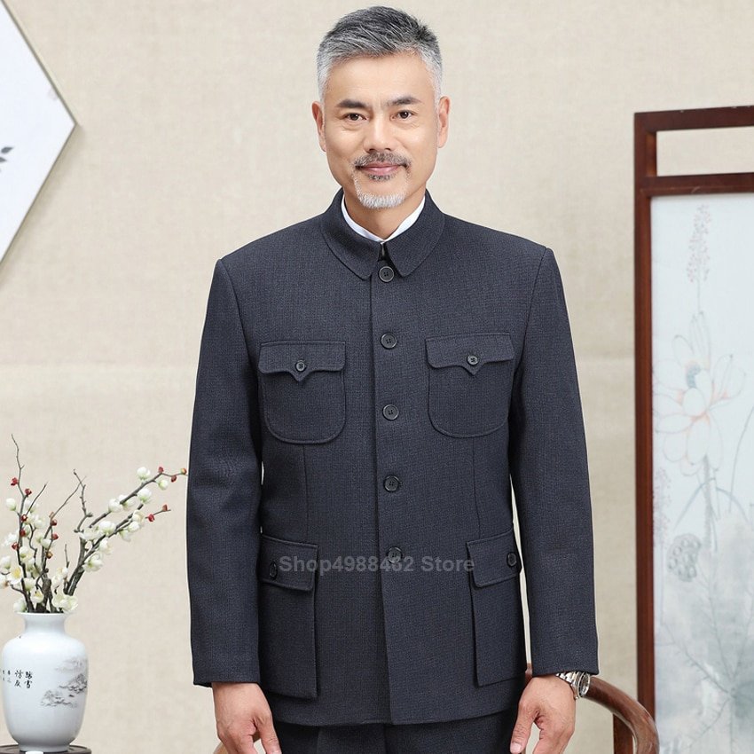 Traditionele Chinese Tang Pak Voor Mannen Jas Jas Nieuwe Jaar Lente Festival Tuniek Zhongshan Mao Pak Blazer Breien Zakken Top