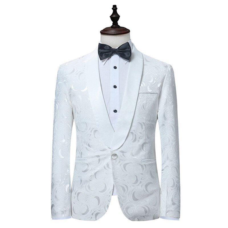 Mens Witte Bloemen Een Knop Suits Party Bruiloft Bruidegom Smokings Bruidsjonkers 2 Stuk Pak (Jas + Broek) mannelijke Kostuum Mariage Homme
