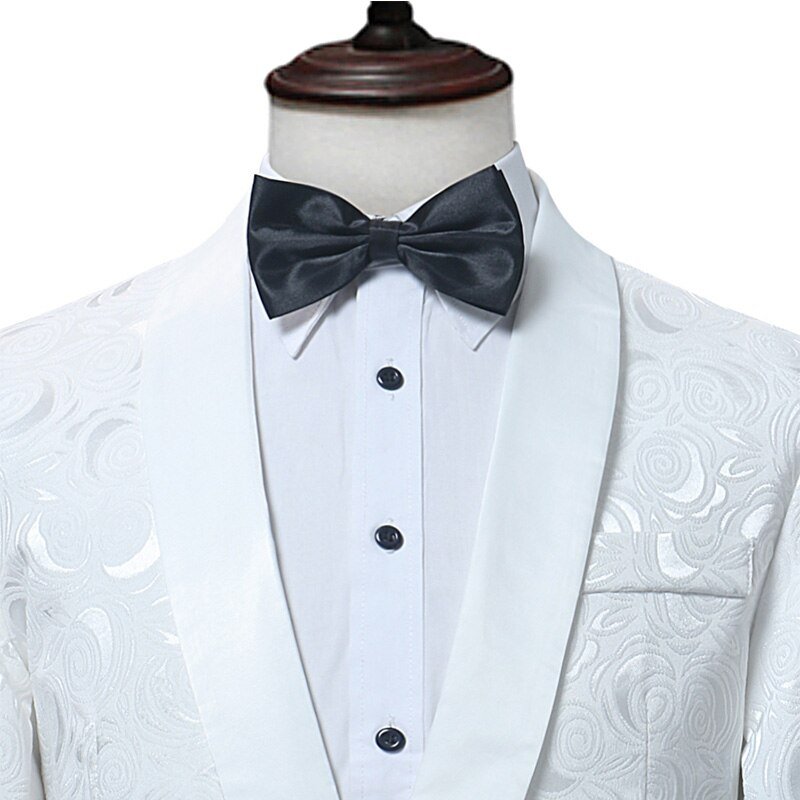 Mens Witte Bloemen Een Knop Suits Party Bruiloft Bruidegom Smokings Bruidsjonkers 2 Stuk Pak (Jas + Broek) mannelijke Kostuum Mariage Homme