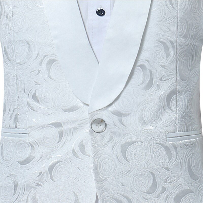 Mens Witte Bloemen Een Knop Suits Party Bruiloft Bruidegom Smokings Bruidsjonkers 2 Stuk Pak (Jas + Broek) mannelijke Kostuum Mariage Homme