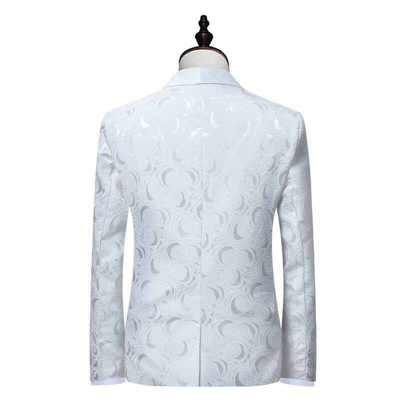 Mens Witte Bloemen Een Knop Suits Party Bruiloft Bruidegom Smokings Bruidsjonkers 2 Stuk Pak (Jas + Broek) mannelijke Kostuum Mariage Homme