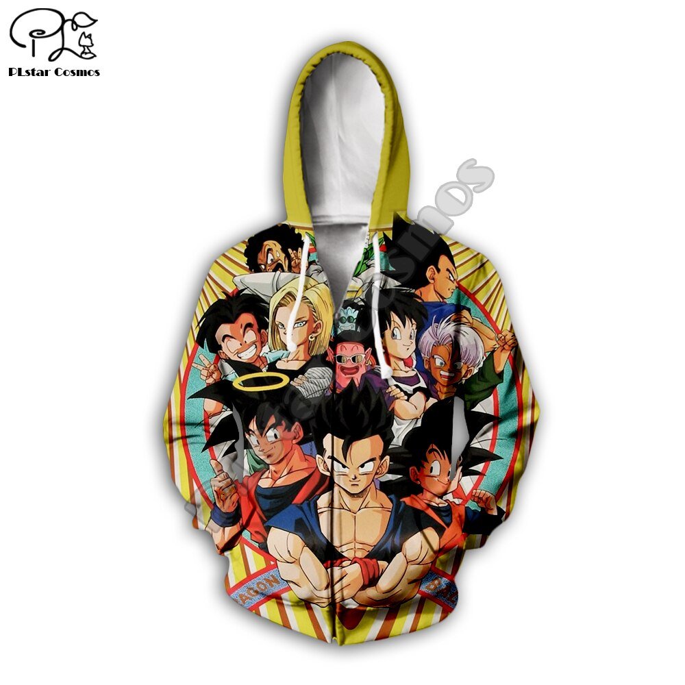 Mannen Vrouwen Harajuku Dragon Ball Z Hoodies 3D Volledige Print Cartoon Herfst Sweatshirt Anime Unisex Rits Jas Trui