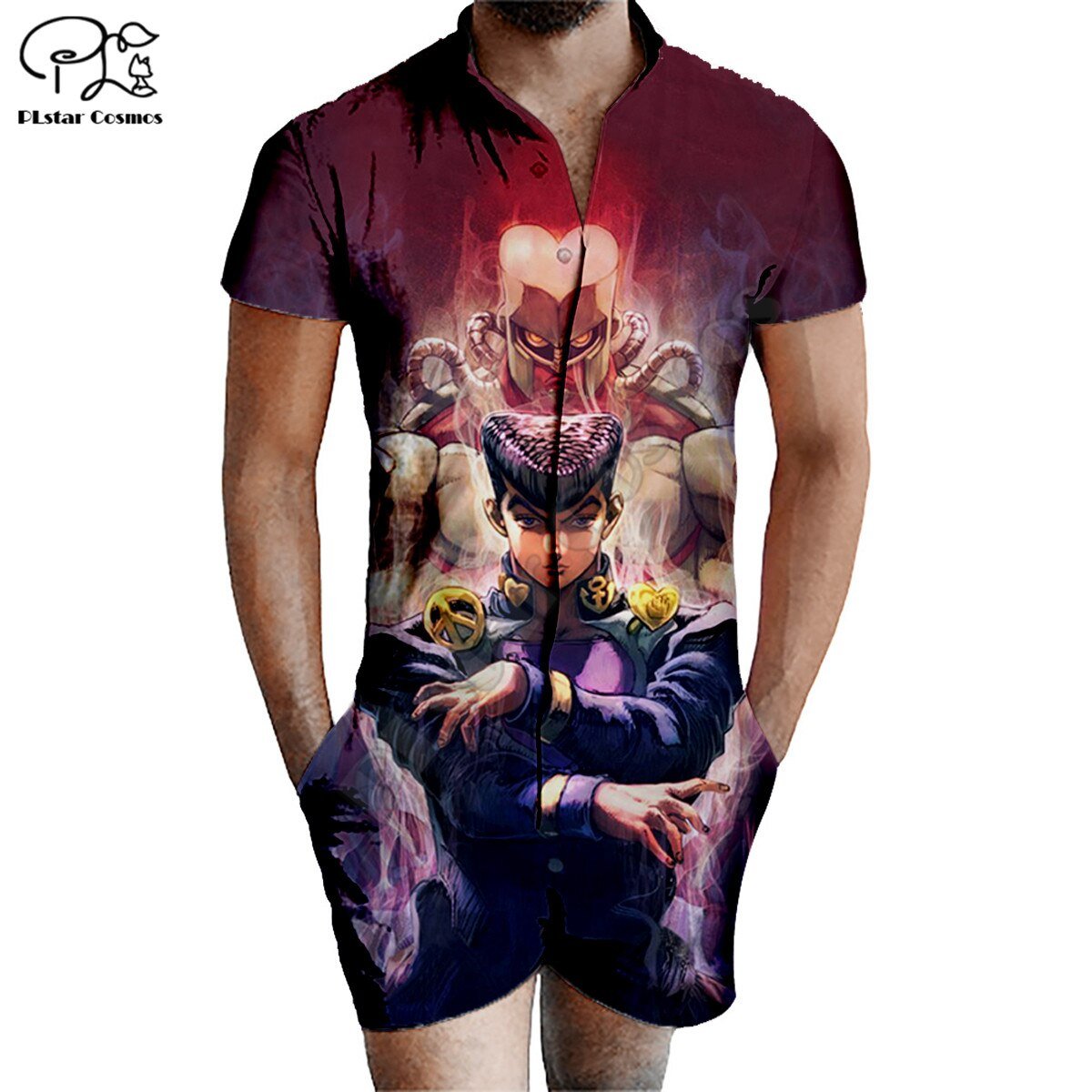 Plstar Cosmos Jojo 'S Bizarre Adventure 3D Gedrukt Rits Jumpsuit Korte Mouw Casual Overalls Outfits Vrouwen Voor Mannen