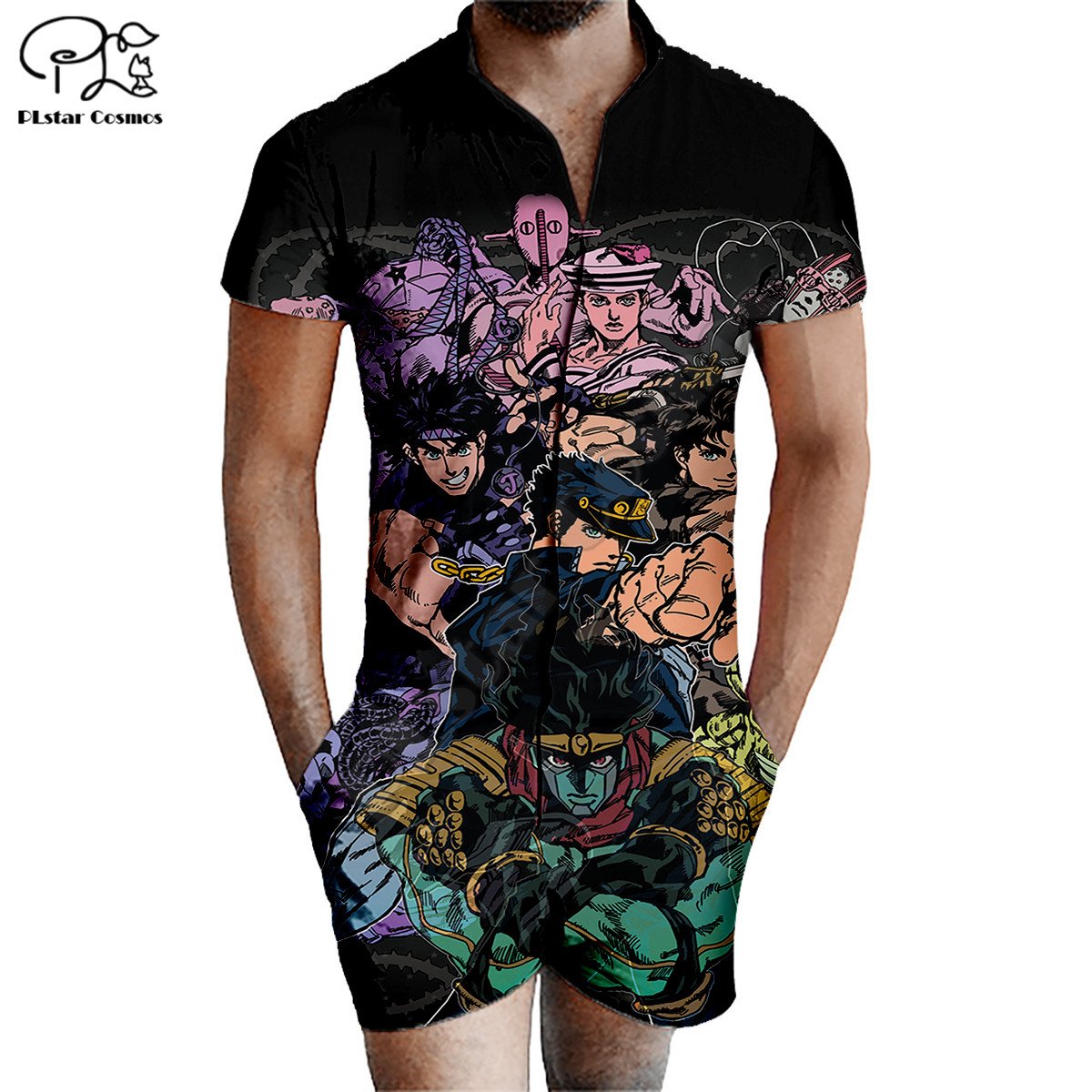 Plstar Cosmos Jojo 'S Bizarre Adventure 3D Gedrukt Rits Jumpsuit Korte Mouw Casual Overalls Outfits Vrouwen Voor Mannen