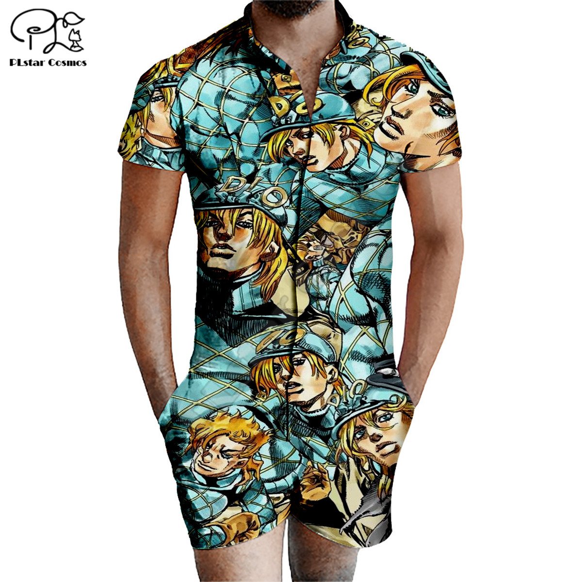 Plstar Cosmos Jojo 'S Bizarre Adventure 3D Gedrukt Rits Jumpsuit Korte Mouw Casual Overalls Outfits Vrouwen Voor Mannen