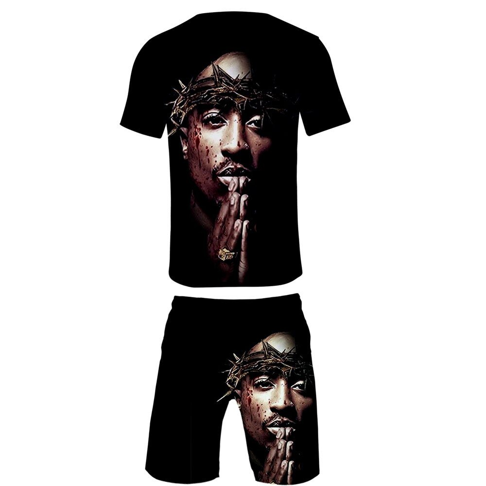 Tupac Tweedelige Set 3D Printing Casual Korte Mouw T-shirt Shorts Sets 2020 Hiphop Kpops Ronde Kraag Strand Shorts