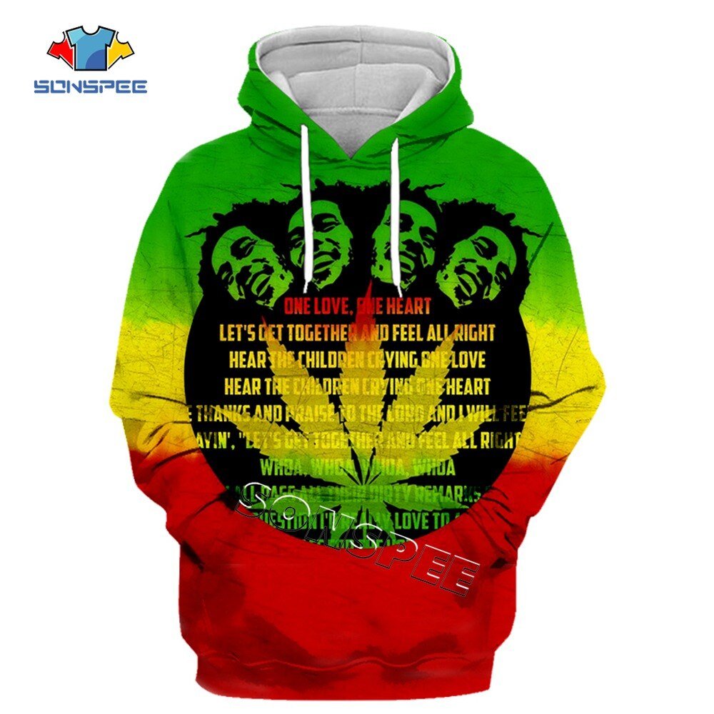 Sonspee Hip Hop Bob Marley Trainingspak Streetwear Unisex Nieuwe Mode Trui 3D Gedrukt Lange Mouw Truien/Jas Mannen Sweatshirt