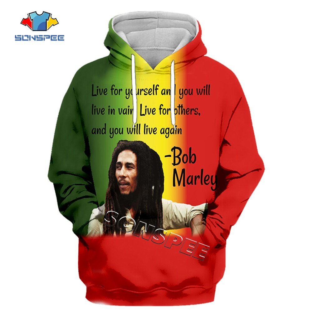 Sonspee Hip Hop Bob Marley Trainingspak Streetwear Unisex Nieuwe Mode Trui 3D Gedrukt Lange Mouw Truien/Jas Mannen Sweatshirt