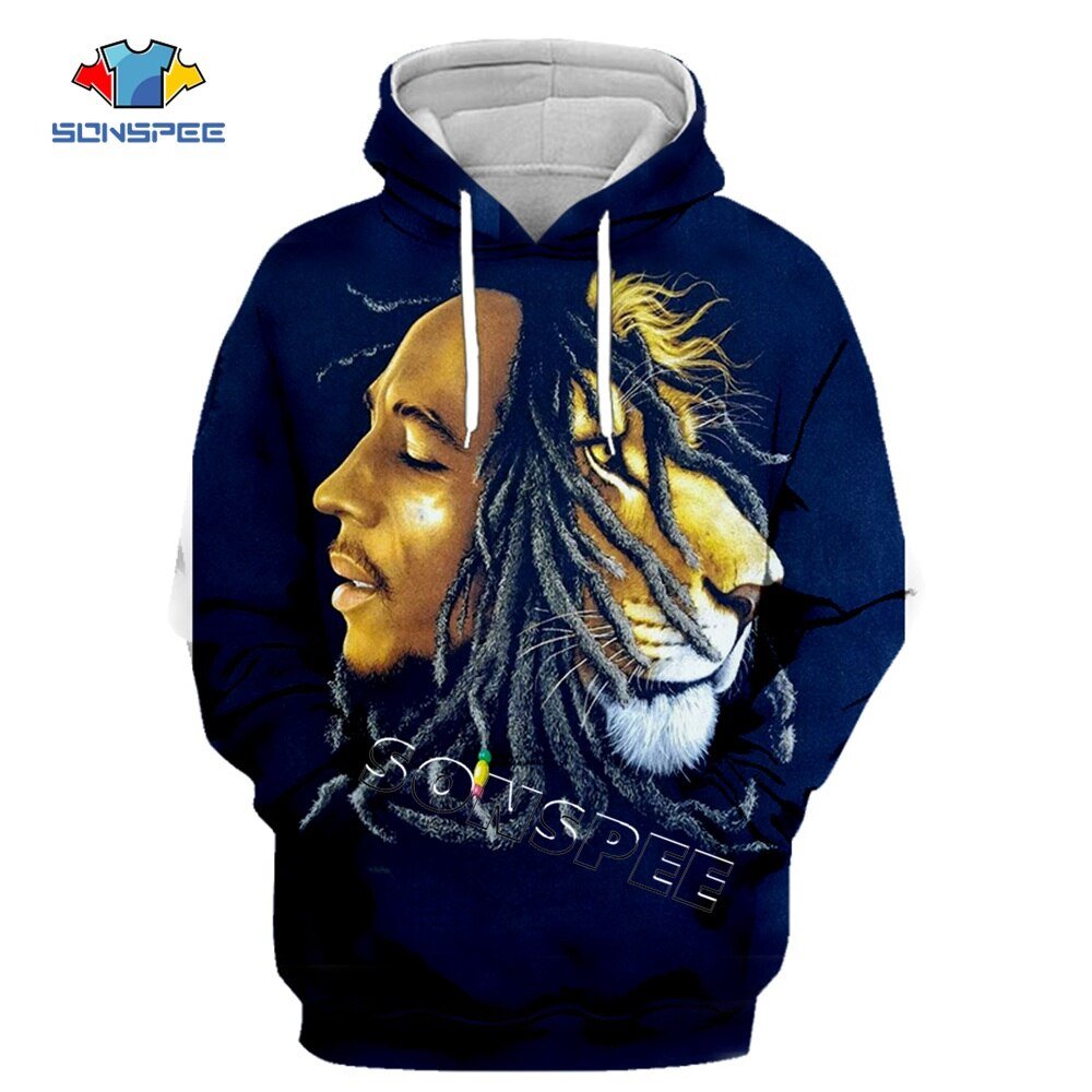 Sonspee Hip Hop Bob Marley Trainingspak Streetwear Unisex Nieuwe Mode Trui 3D Gedrukt Lange Mouw Truien/Jas Mannen Sweatshirt