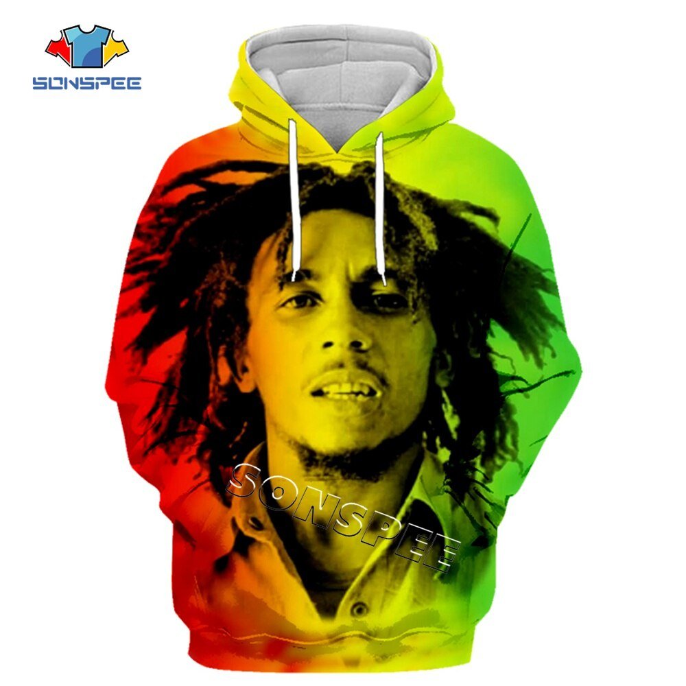 Sonspee Hip Hop Bob Marley Trainingspak Streetwear Unisex Nieuwe Mode Trui 3D Gedrukt Lange Mouw Truien/Jas Mannen Sweatshirt