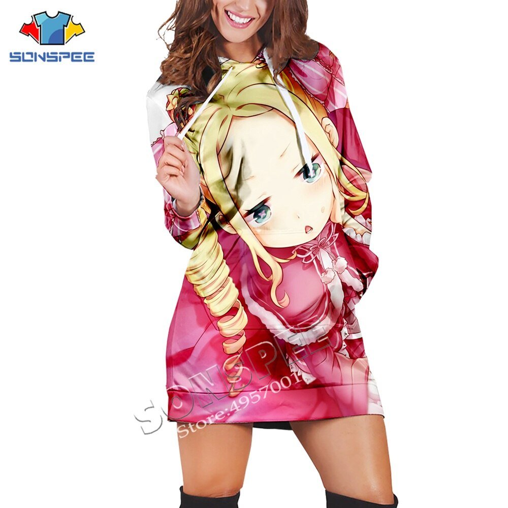 Sonspee Anime Print Re: nul Twin Maid Ram Rem 3D Printing Trui Jurk Casual Lange Mouwen Kleding Vrouwen Lange Hoodie Jurken