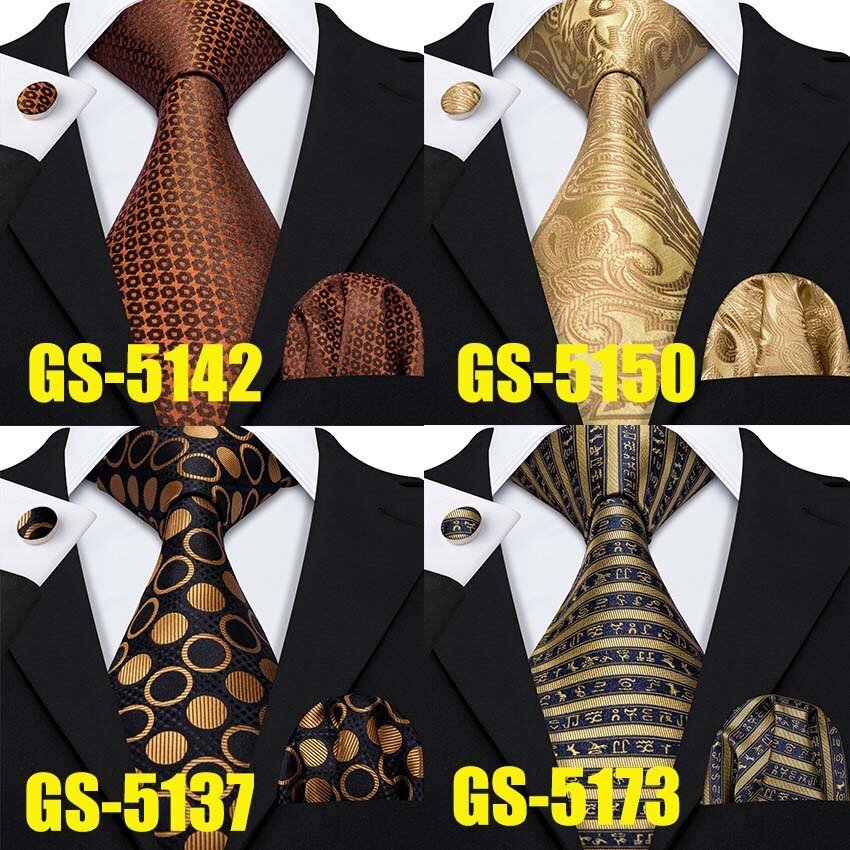Gold Mens Stropdassen 100% Zijde Jacquard Geweven 7 Kleuren Solid Stropdassen Voor Mannen Wedding Zaken Party Barry.Wang 8.5 Cm Nek Stropdas Set GS-07