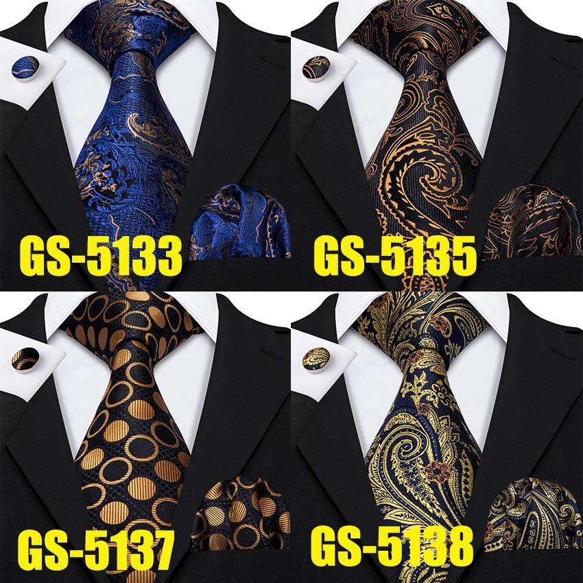 Gold Mens Stropdassen 100% Zijde Jacquard Geweven 7 Kleuren Solid Stropdassen Voor Mannen Wedding Zaken Party Barry.Wang 8.5 Cm Nek Stropdas Set GS-07