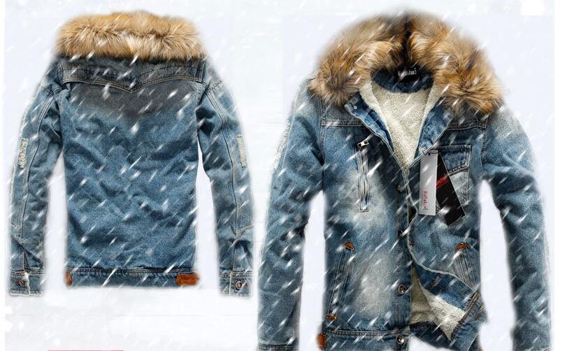 Retro Ripped Fleece Jeans Jas en Jas voor Herfst Winter S-XXXXL Drop Verzending Mens Denim Jas met Bont Kraag