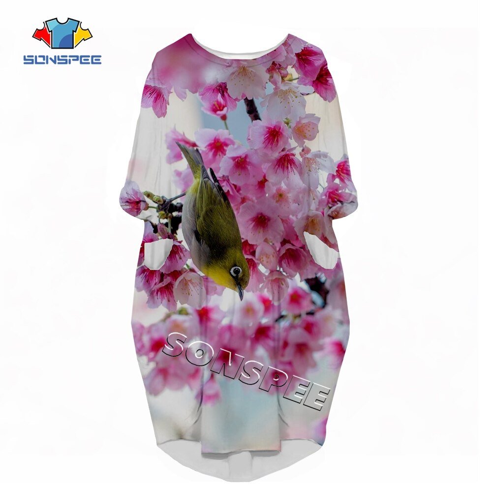 Bloemen Vogels 3D Print Anime Harajuku Vrouw Toga Fashion Grappig Hip Hop Losse Casual Meisje Jurk Dame Kleding Lange mouw Jurk