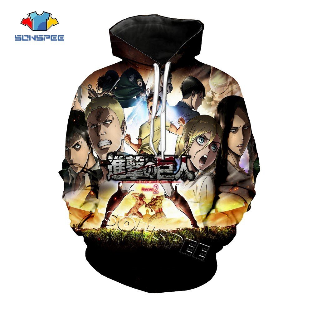 Sonspee Fashion Streetwear Mannen Sweatshirt Hoodies 3D Print Aanval Op Titan Anime Capuchon Tops Casual Unisex Hoody Shirts