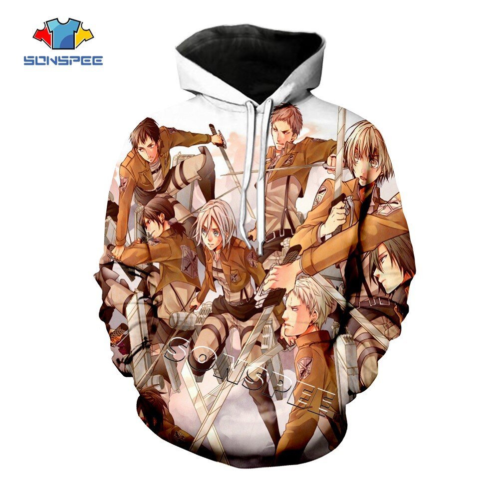 Sonspee Fashion Streetwear Mannen Sweatshirt Hoodies 3D Print Aanval Op Titan Anime Capuchon Tops Casual Unisex Hoody Shirts