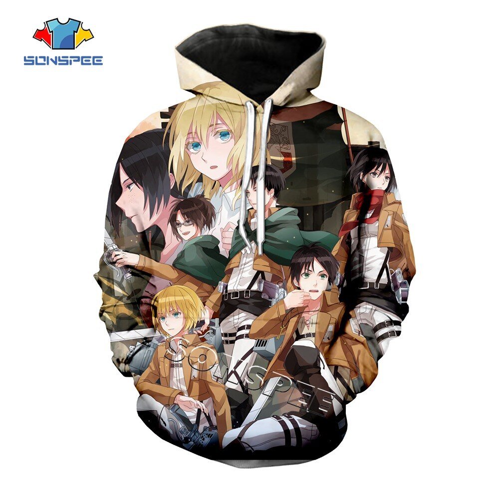 Sonspee Fashion Streetwear Mannen Sweatshirt Hoodies 3D Print Aanval Op Titan Anime Capuchon Tops Casual Unisex Hoody Shirts