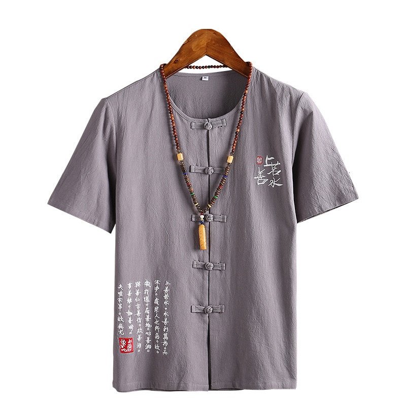 Chinese Stijl Mannelijke Tshirt Casual Streetwear Mannen Linnen Katoen Losse Blouse Traditionele Kung Fu Outfit Hanfu Jassen Wu Shu Tee tops