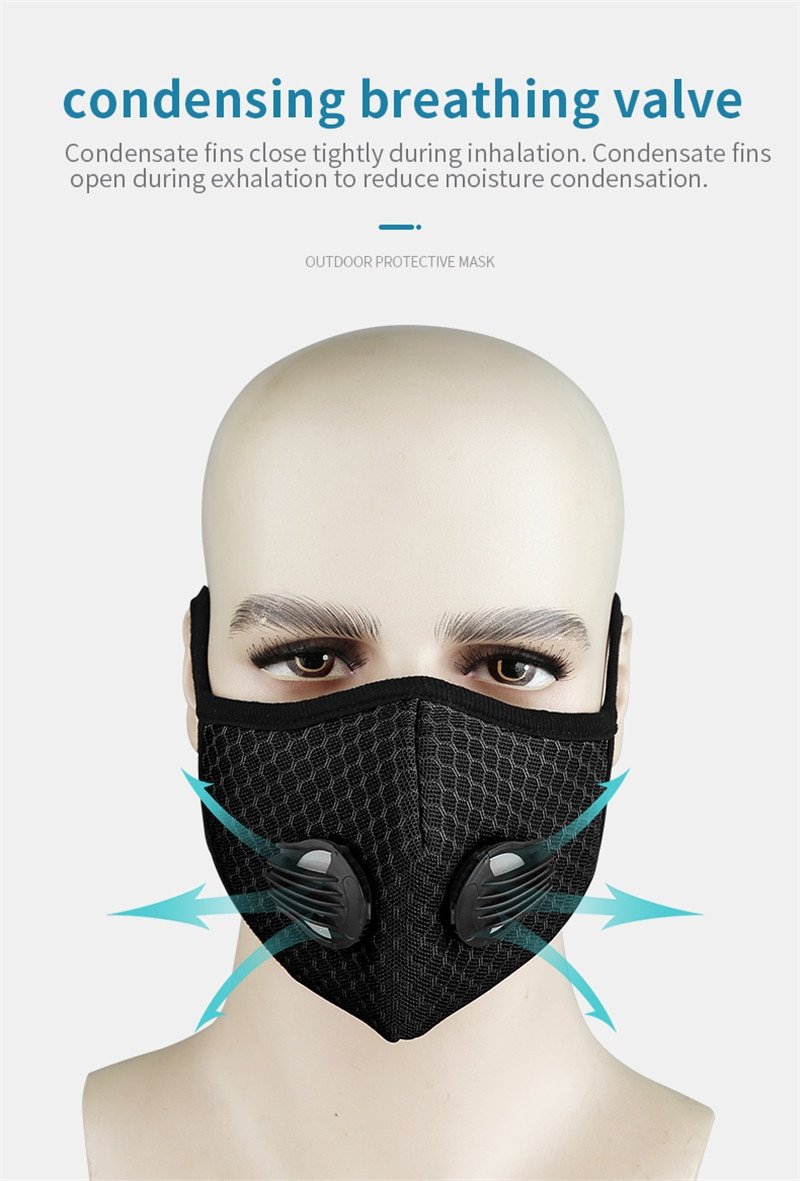 Cycling Face Mask with Filters PM 2.5 Anti-Pollution Cycling Mask Activated Carbon Breathing Valve Bike Mouth Caps Mascarilla