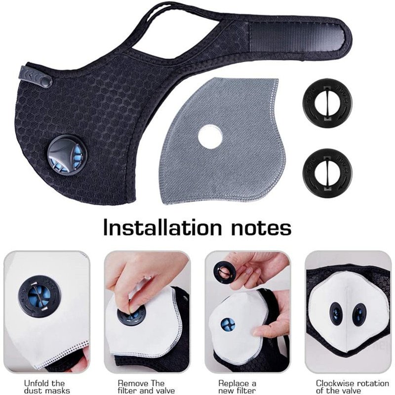 Cycling Face Mask with Filters PM 2.5 Anti-Pollution Cycling Mask Activated Carbon Breathing Valve Bike Mouth Caps Mascarilla