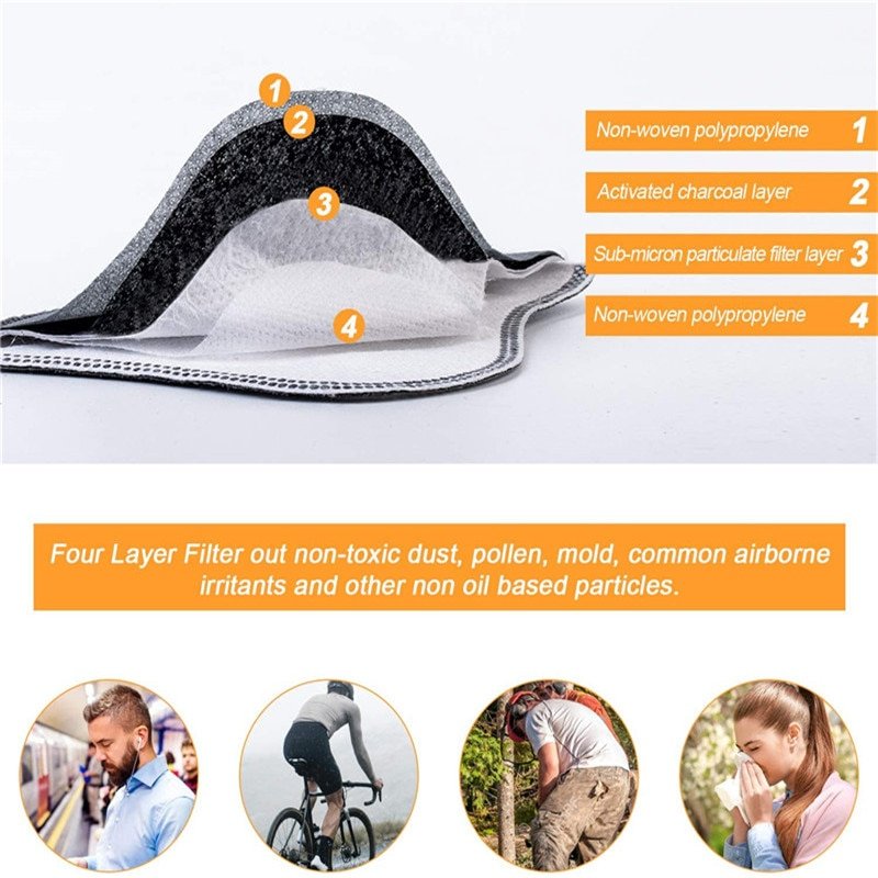 Cycling Face Mask with Filters PM 2.5 Anti-Pollution Cycling Mask Activated Carbon Breathing Valve Bike Mouth Caps Mascarilla