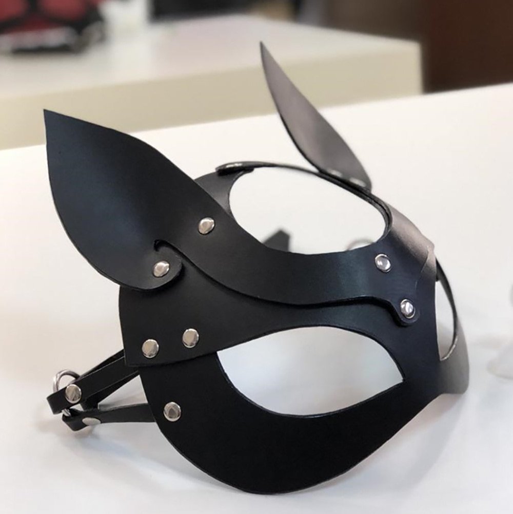 Ronllona Leather Mask Handmade Punk Party Mask Gothic Leather Strap Sexy Adjustable Erotic Masquerade belt Couple Night