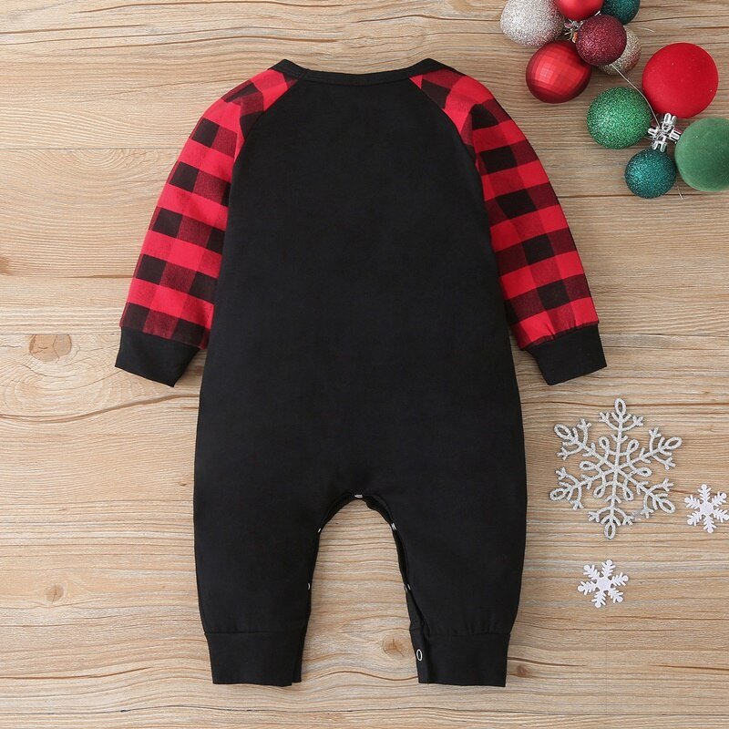 Kerst Winter Baby Boy Kleding Katoen Brief Kerstman Patchwork Plaid Lange Mouw Baby Bodysuit Baby Meisje Kleding 0-18M
