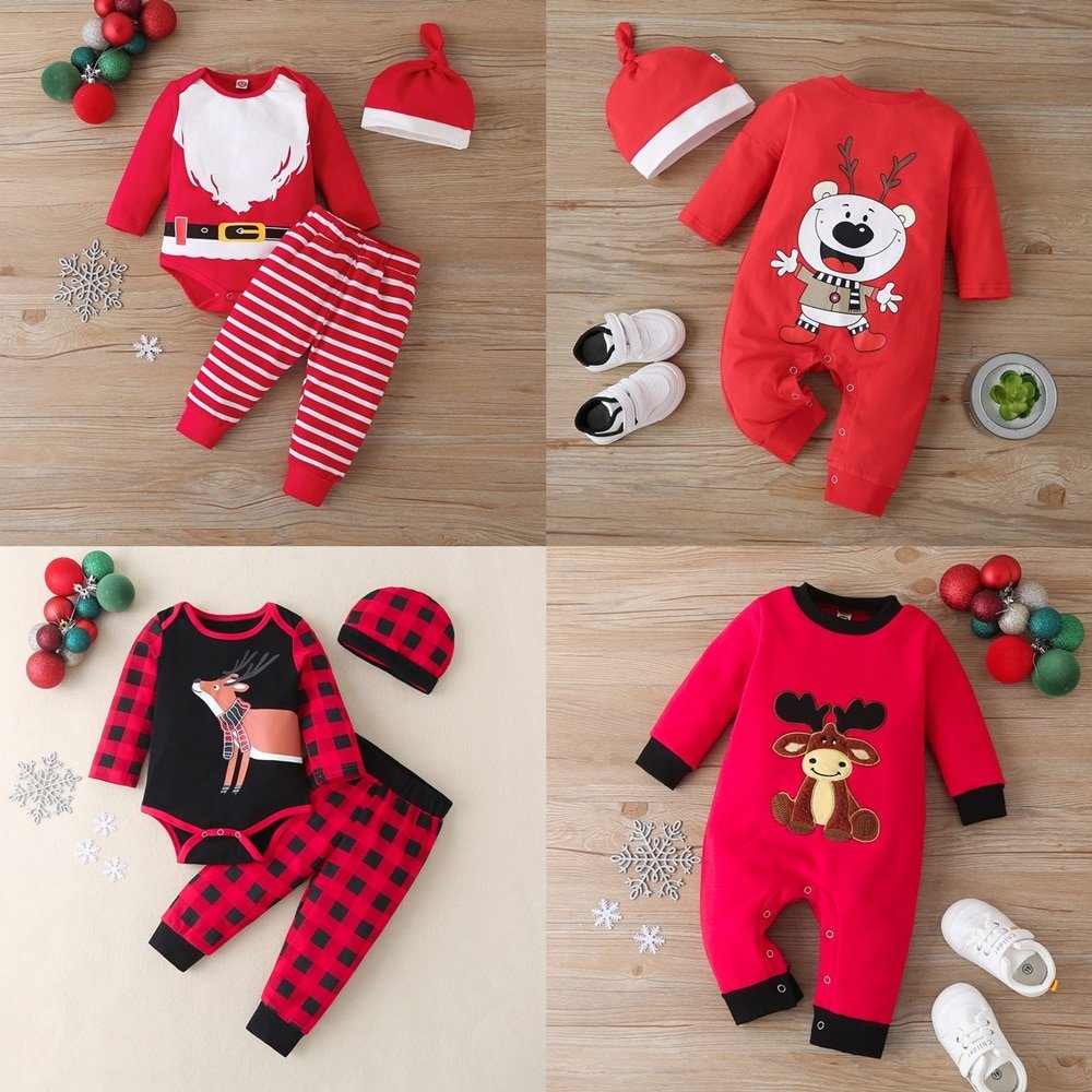 Kerst Winter Baby Boy Kleding Katoen Brief Kerstman Patchwork Plaid Lange Mouw Baby Bodysuit Baby Meisje Kleding 0-18M