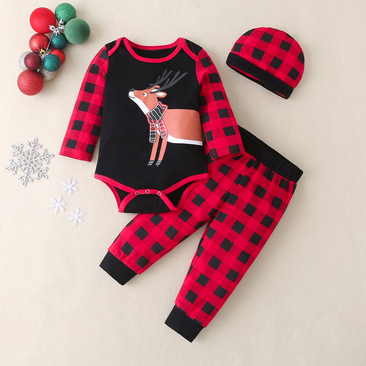 Kerst Winter Baby Boy Kleding Katoen Brief Kerstman Patchwork Plaid Lange Mouw Baby Bodysuit Baby Meisje Kleding 0-18M