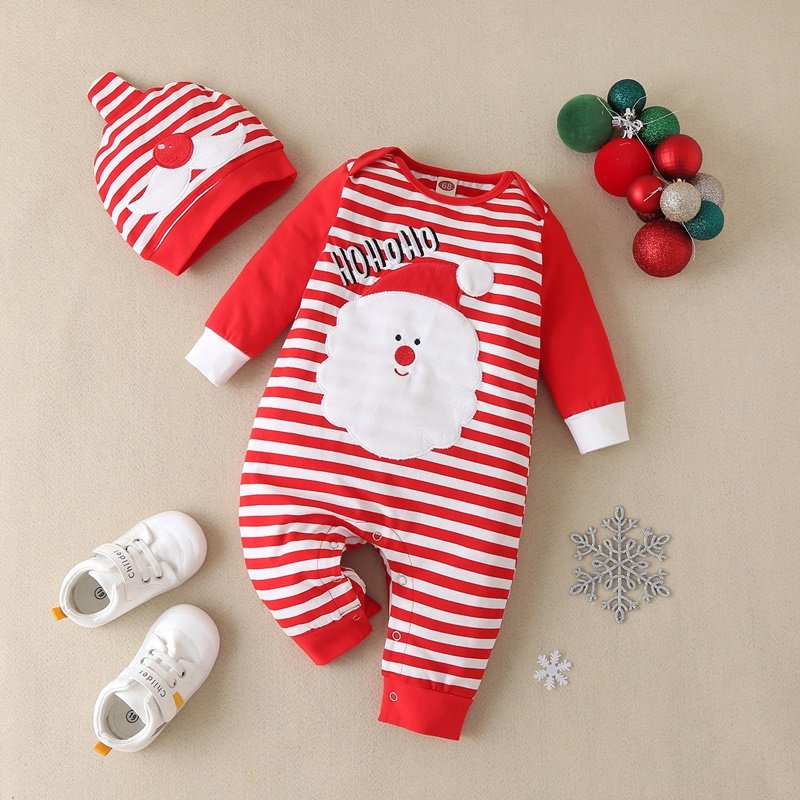 Kerst Winter Baby Boy Kleding Katoen Brief Kerstman Patchwork Plaid Lange Mouw Baby Bodysuit Baby Meisje Kleding 0-18M
