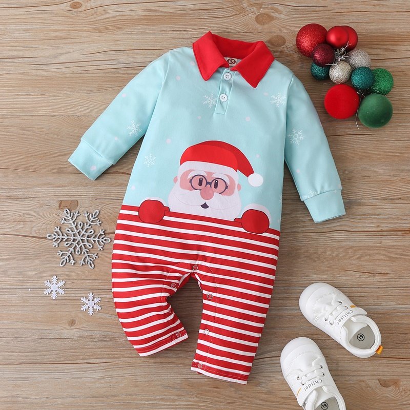 Kerst Winter Baby Boy Kleding Katoen Brief Kerstman Patchwork Plaid Lange Mouw Baby Bodysuit Baby Meisje Kleding 0-18M