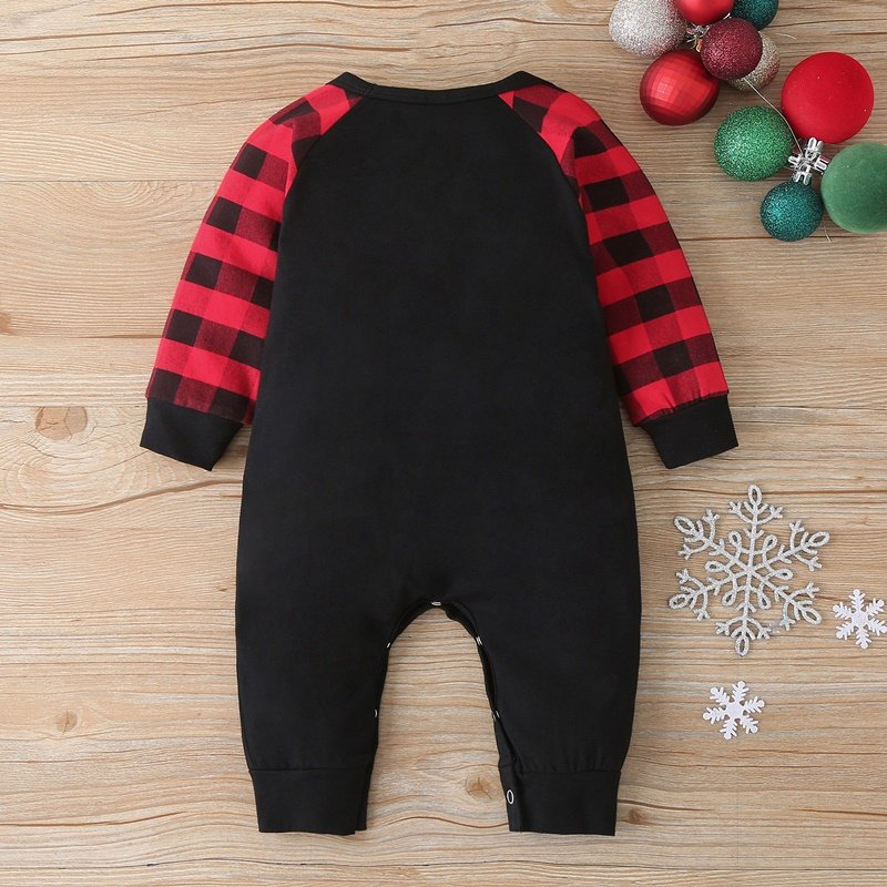 Kerst Winter Baby Boy Kleding Katoen Brief Kerstman Patchwork Plaid Lange Mouw Baby Bodysuit Baby Meisje Kleding 0-18M