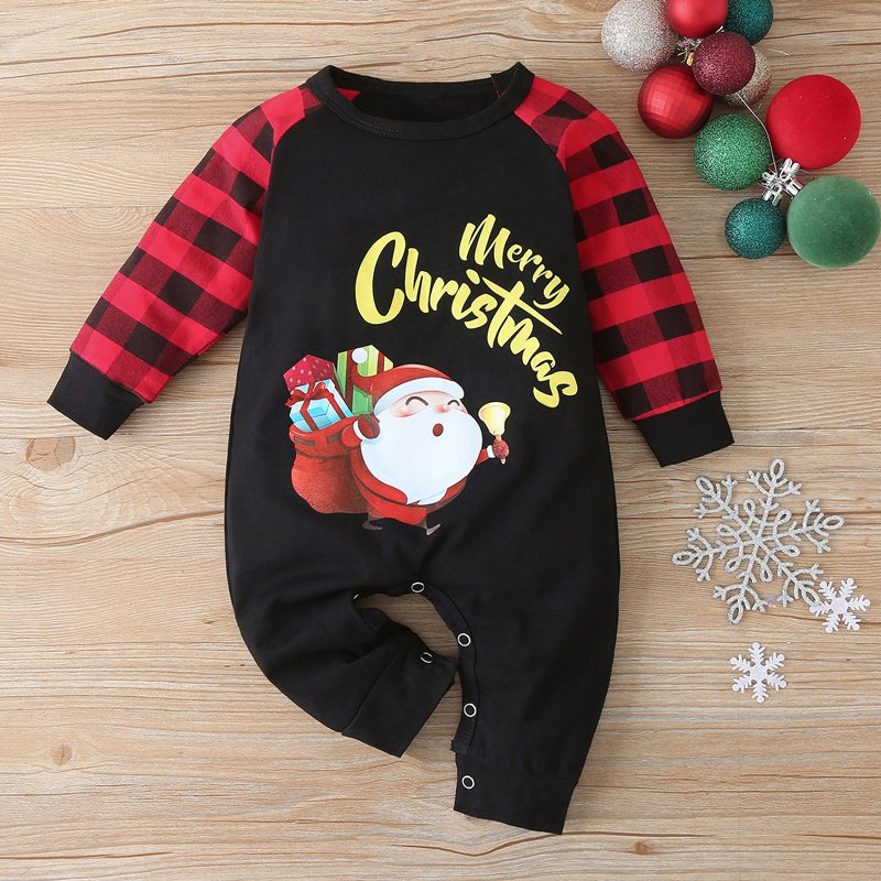 Kerst Winter Baby Boy Kleding Katoen Brief Kerstman Patchwork Plaid Lange Mouw Baby Bodysuit Baby Meisje Kleding 0-18M
