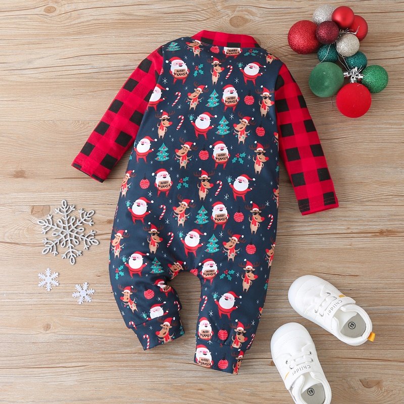 Kerst Winter Baby Boy Kleding Katoen Brief Kerstman Patchwork Plaid Lange Mouw Baby Bodysuit Baby Meisje Kleding 0-18M