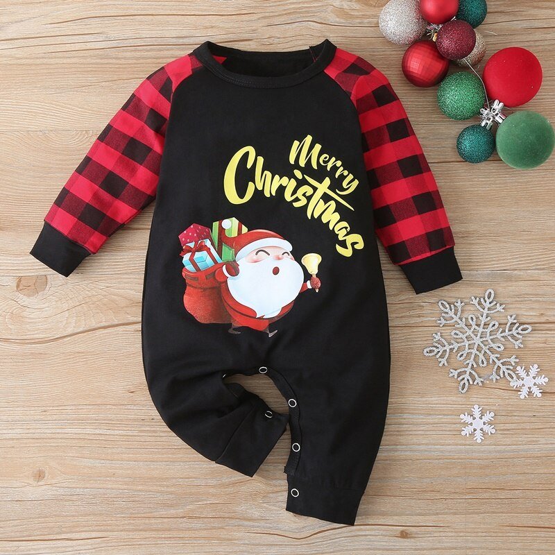 Kerst Winter Baby Boy Kleding Katoen Brief Kerstman Patchwork Plaid Lange Mouw Baby Bodysuit Baby Meisje Kleding 0-18M