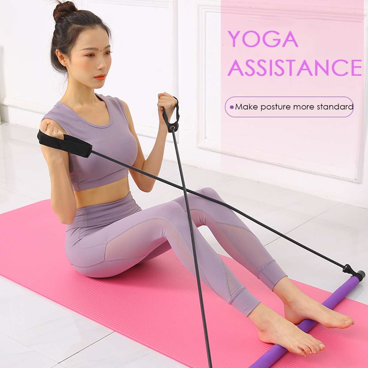 Portable Pilates Bar Kit with Resistance Band Gym Equipment Fitness  Foot Loop for Yoga,Stretch,Sit-Up Bar Resistance Band