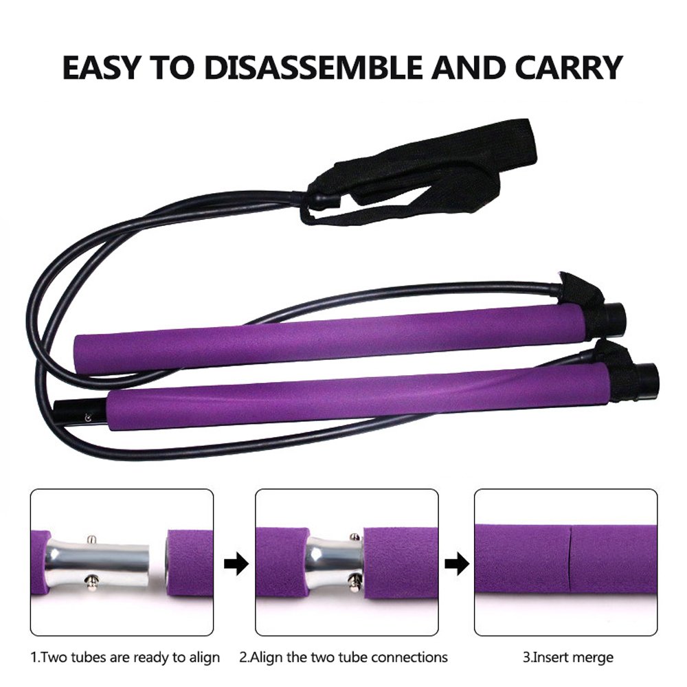 Portable Pilates Bar Kit with Resistance Band Gym Equipment Fitness  Foot Loop for Yoga,Stretch,Sit-Up Bar Resistance Band