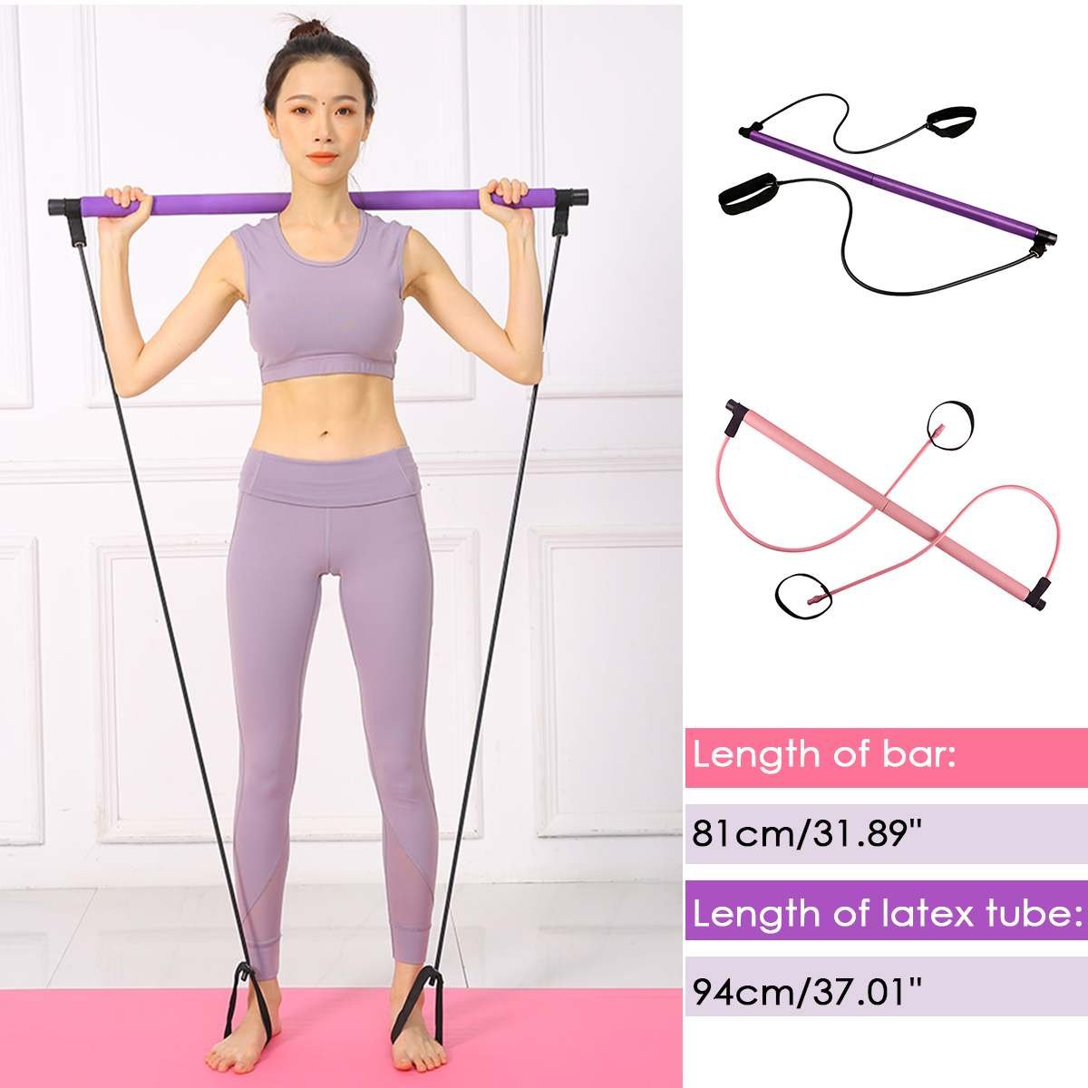Portable Pilates Bar Kit with Resistance Band Gym Equipment Fitness  Foot Loop for Yoga,Stretch,Sit-Up Bar Resistance Band