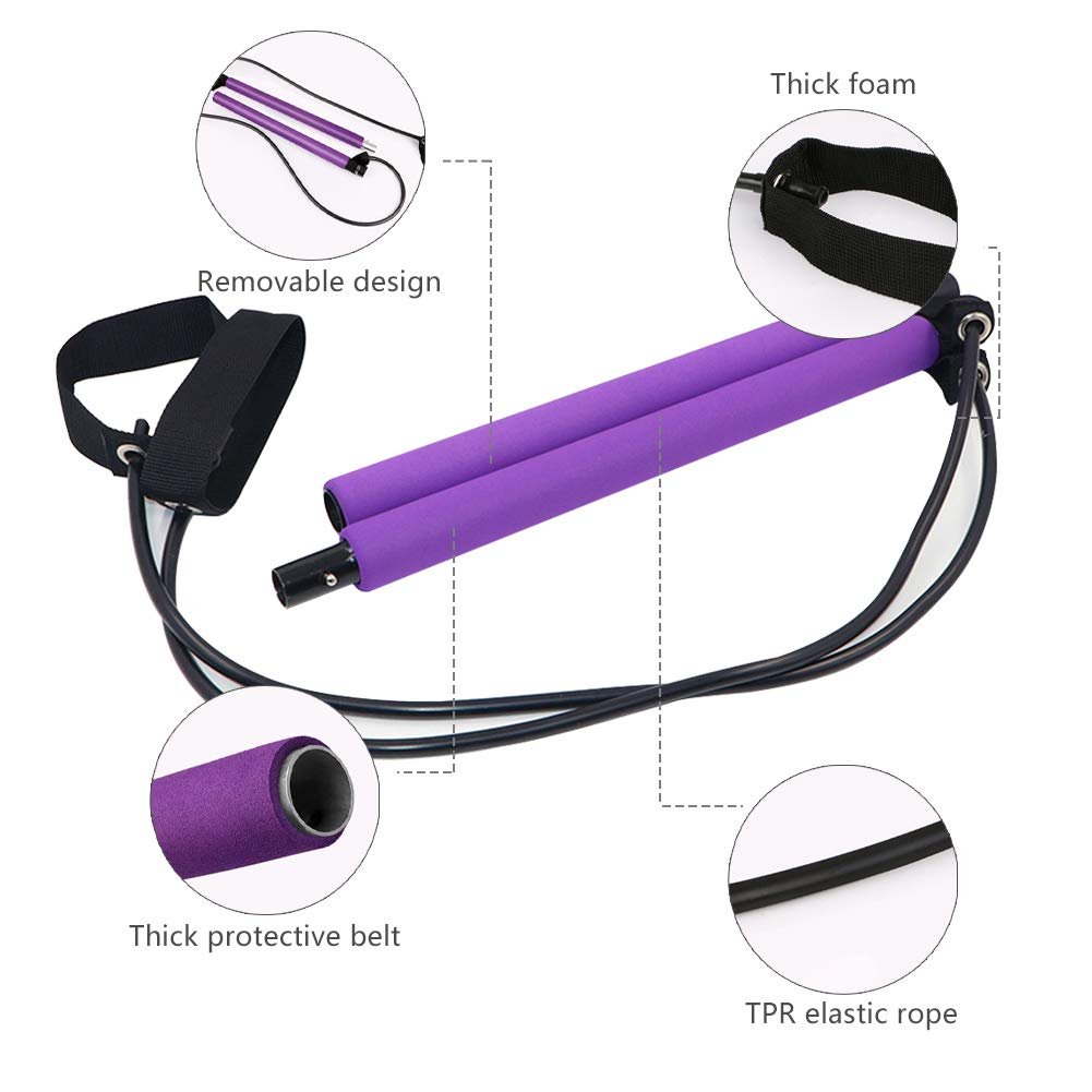 Portable Pilates Bar Kit with Resistance Band Gym Equipment Fitness  Foot Loop for Yoga,Stretch,Sit-Up Bar Resistance Band