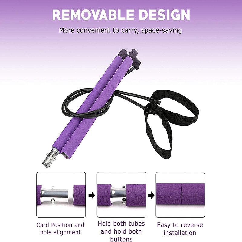 Portable Pilates Bar Kit with Resistance Band Gym Equipment Fitness  Foot Loop for Yoga,Stretch,Sit-Up Bar Resistance Band