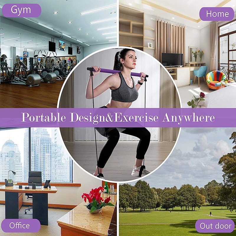 Portable Pilates Bar Kit with Resistance Band Gym Equipment Fitness  Foot Loop for Yoga,Stretch,Sit-Up Bar Resistance Band
