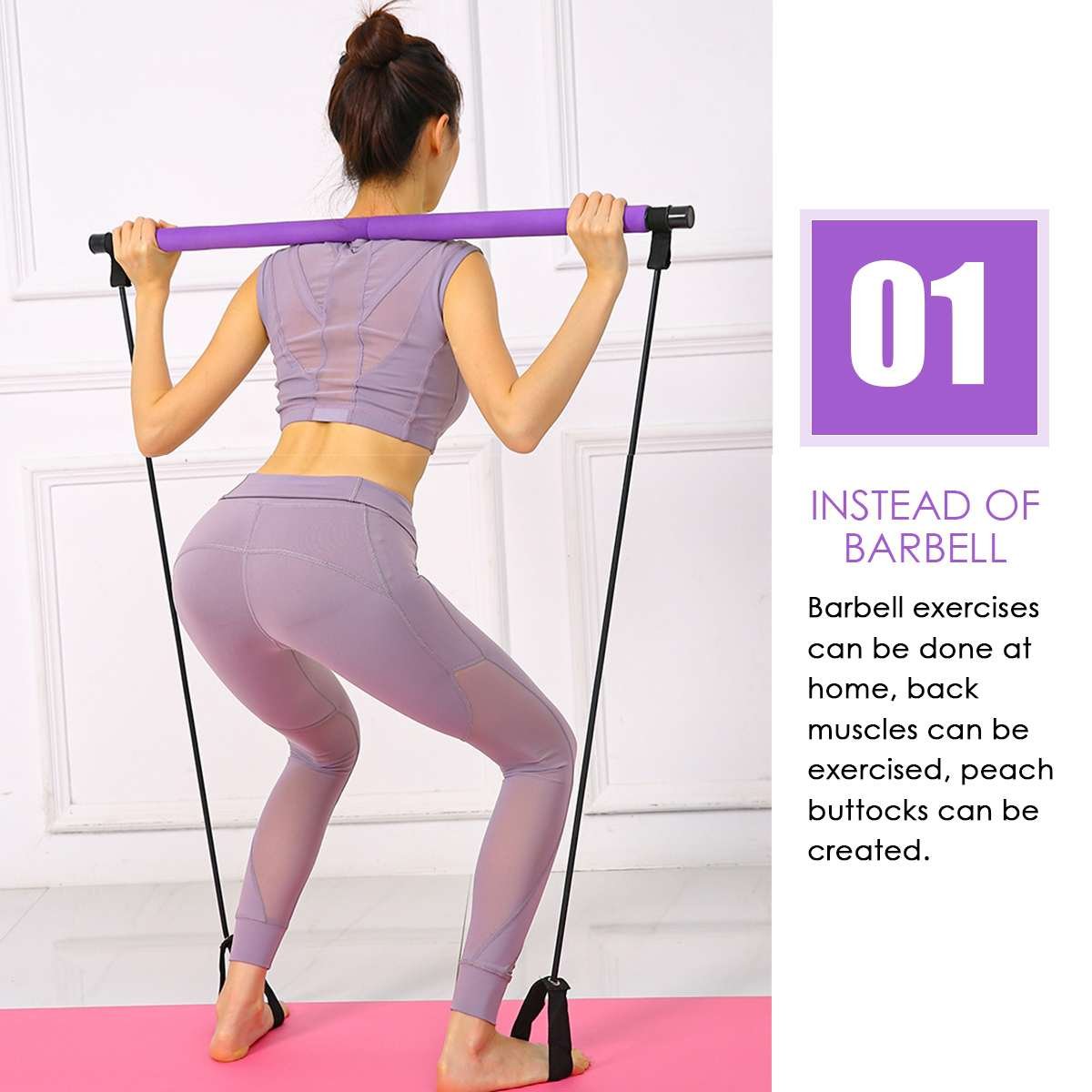 Portable Pilates Bar Kit with Resistance Band Gym Equipment Fitness  Foot Loop for Yoga,Stretch,Sit-Up Bar Resistance Band