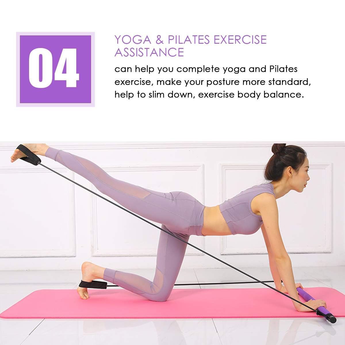 Portable Pilates Bar Kit with Resistance Band Gym Equipment Fitness  Foot Loop for Yoga,Stretch,Sit-Up Bar Resistance Band