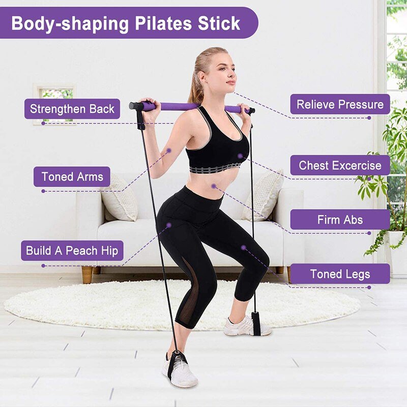 Portable Pilates Bar Kit with Resistance Band Gym Equipment Fitness  Foot Loop for Yoga,Stretch,Sit-Up Bar Resistance Band