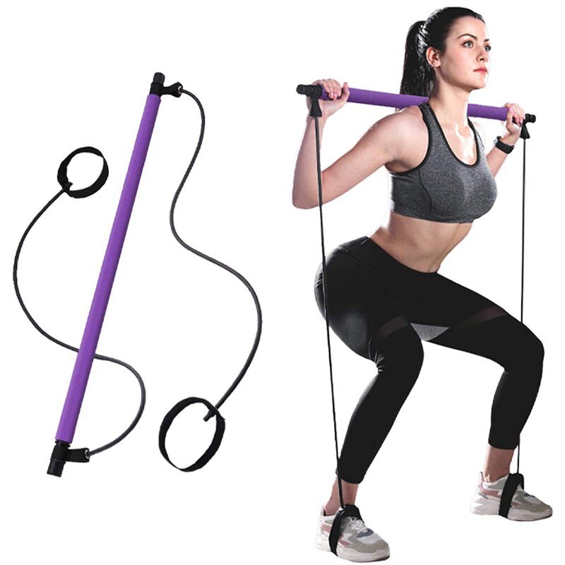 Pilates Bar Resistance Bands for Yoga Exerciser Pull Rope Portable Gym Workout Pilates Bar Elastic Bands Fitness Sport Equipment